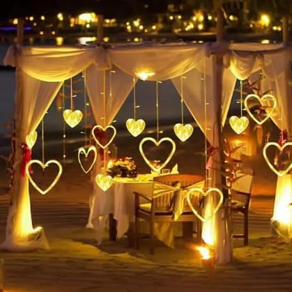 ستارة زينة رمضان بإضاءة دافئة - قلوب كبير وصغير 2 متر