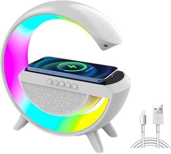 مصباح طاولة G RGB سماعة بلوتوث ذكية لاسلكية راديو FM شاحن لاسلكي إضاءة ليلية